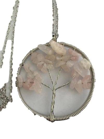 Petra's Sieradenwereld - Ketting levensboom/tree of life natuursteen roze (835)