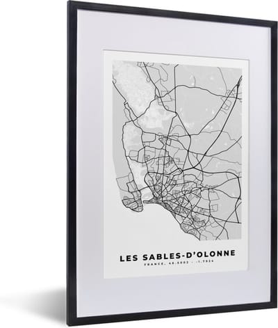 Fotolijst incl. Poster - Kaart – Stadskaart – Les Sables-d'Olonne - Plattegrond – Frankrijk - 30x40 cm - Posterlijst