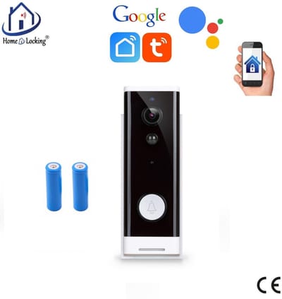 1 WIFI buiten videofoon 2.0MP met 2 oplaadbare batterijen en een binnen ontvanger en kan werken met spraakgestuurde apps. T-2090BB.