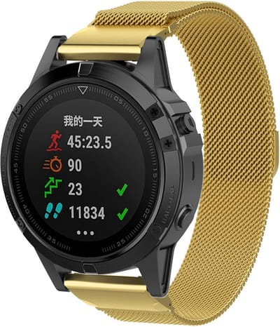 By Qubix - Geschikt voor Garmin bandje - 26mm Quickfit - Milanese bandje - Goud - Large - Geschikt voor Garmin Fenix 7X / 6X / 5X