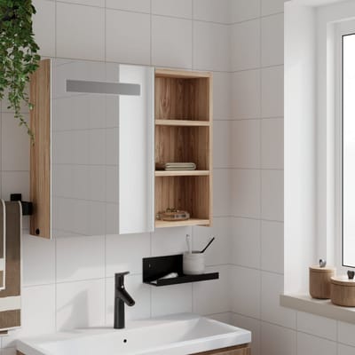 vidaXL - Badkamerkast - met - spiegel - en - LED - 60x13x52 - cm - eikenkleurig