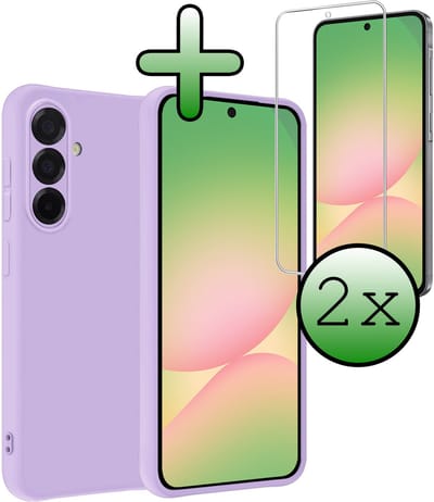 Hoesje Met 2x Screenprotector - Geschikt voor Samsung Galaxy A56 - Sterk & Shockproof - Back Cover - Siliconen Case - Telefoon Hoes - Lila