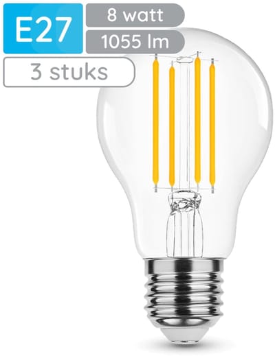 Modee E27 LED Lamp 8W - 1055lm - 2700K - Warm Wit - LED Filament Globe A60 - Vervangt 75W Halogeen Gloeilamp - 3 stuks