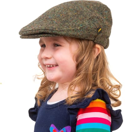 Hatman of Ireland Kids Tweed Flat Cap Green Small (50-53cm)