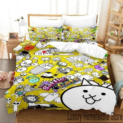 Spel The Battle Cats Unite Beddengoedset Jongens Meisjes Twin Queen King Size Dekbedovertrek Kussensloop Bed Jongens Volwassenen Huis Textiel AU Single 140x210cm