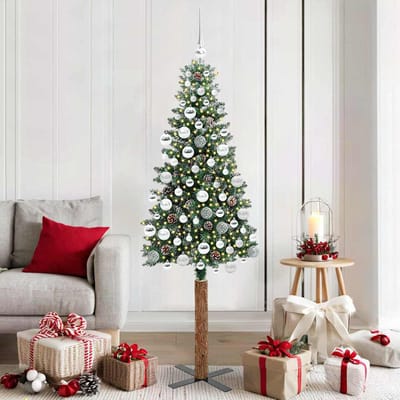 vidaXL Slanke Kerstboom Groen 180 cm PVC en massief dennenhout