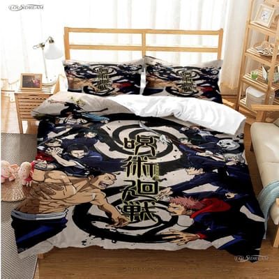 Dessin animé Anime Jujutsu Kaisen Housse de couette Couette Ensemble de literie Housse de couette douce et Taies d'oreiller pour Adolescents Simple/Double/Queen/King AU Single(140x210cm)