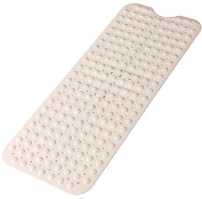 Extra lange antislip badmat 95 x 40 cm - Machinewasbare badmat met zuignappen en afvoergaten voor badkamer - Beige