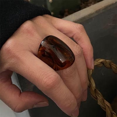 Vintage Bruine Hars Ovalen Ringen Voor Vrouwen Overdreven Grote Amberkleurige Geometrische Temperament Dikke Vingerring Sieraden Cadeaus brown