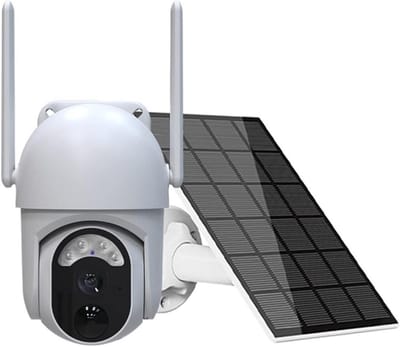 Beveiligingscamera Zonne-energie - Buitencamera WiFi - Huisbewaking - 360 graden weergave - 3MP - Wit