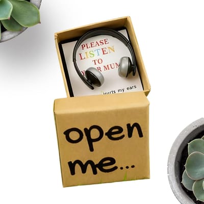 Herinneringsbox Lange Afstand - Cadeaudoos Aandenken - Bureau Decoratie - Kleine Koptelefoon Vorm - 5x5cm Doos