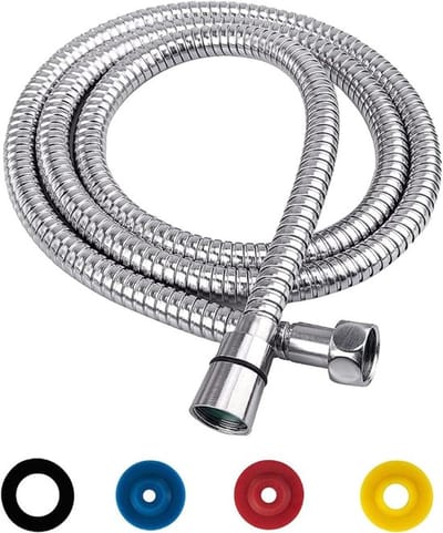 Doucheslang, Roestvrij Staal, Bescherming Tegen Verdraaiing, Flexibel, Standaard, 1/2 inch Aansluiting met 4 Waterbesparende Doorstroombegrenzer, Geschikt Voor Alle Douchekoppen (Zilver, 1,5m)