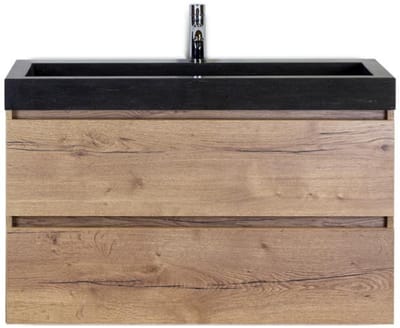 Maxx XL Badmeubelset 100 cm - Natuur Eiken - Wastafel Lucca 1 Kraangat