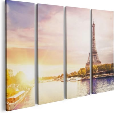Artaza Canvas Schilderij Vierluik Eiffeltoren In Parijs Aan Het Water - 80x60 - Foto Op Canvas - Canvas Print