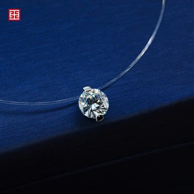 Moissanite Kerstcadeau 3.0ct 9.0mm VVS1 EF Kleur Ronde Cut Vislijn Ketting Hanger Onzichtbare Ketting 925 Zilver white