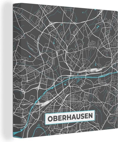 Canvas Schilderij Stadskaart – Kaart – Oberhausen – Blauw – Duitsland – Plattegrond - 20x20 cm - Wanddecoratie