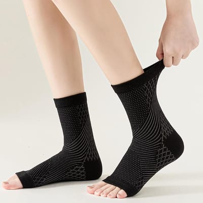 Chaussettes pour neuropathie pour femmes hommes Nano Apaisement Soulagement Chaussettes de compression sans doigts Pour le soulagement de la douleur au pied L/XL noir