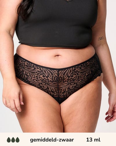 Moodies incontinentie ondergoed - Hipster lace - gemiddeld-zwaar kruisje - maat XL - zwart