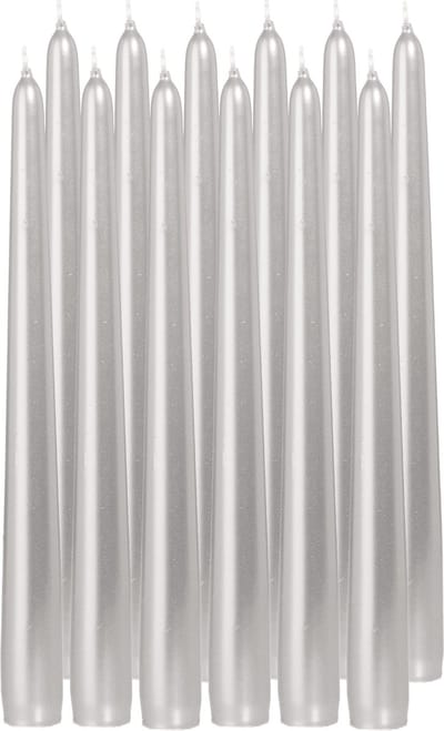 Trend Candles Dinerkaarsen/kandelaarkaarsen Cello - 12x stuks - zilver - 8 branduren - 25 cm