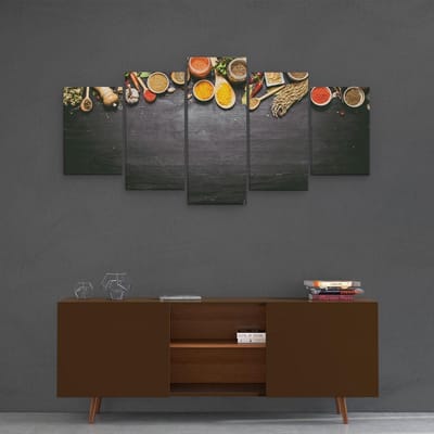 Artaza Canvas Schilderij Vijfluik Indiase Kruiden Op Een Zwarte Tafel - 100x50 - Foto Op Canvas - Canvas Print
