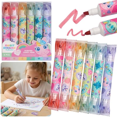 Sweet Dreams Dubbelzijdige schoolstiften, geurende viltstiften voor kinderen – set van 6 stuks