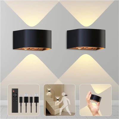 Emvae Oplaadbare Wandlamp - Bewegingssensor - Draadloze Wandlamp Binnen met Afstandsbediening - 2 Stuks - Zwart