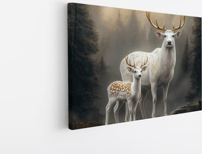 Saammp Canvas Schilderij - 2 Herten met goude Geweien - Natuur - Dieren - 45x30 - Foto op canvas - Wanddecoratie - Muurdecoratie Woonkamer - Slaapkamer decoratie - Canvas Print
