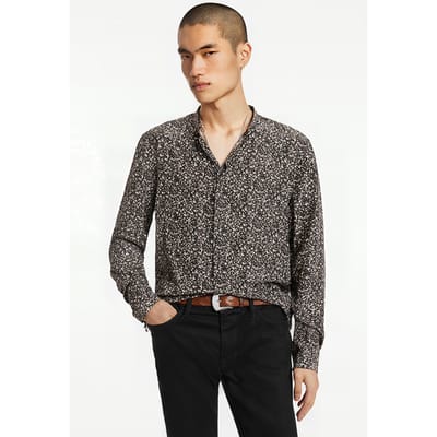 John Varvatos Hidden Placket Band Collar Earth Brown Size: S | Casual Shirts Outlet | Heren | Zwart