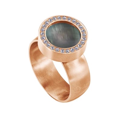 Quiges RVS Schroefsysteem Ring met Zirkonia Rosékleurig Mat 16mm met Verwisselbare Parelmoer Grijs Schelp 12mm Mini Munt