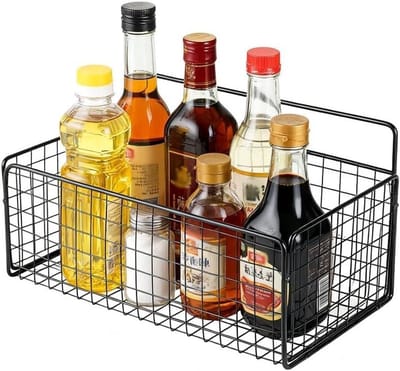 Zwarte Muurmand van Metaal, Wandopslag voor Keuken, Badkamer, Eetkamer en Slaapkamer, Geen Boren Nodig, Draadmand voor Plank en Kast