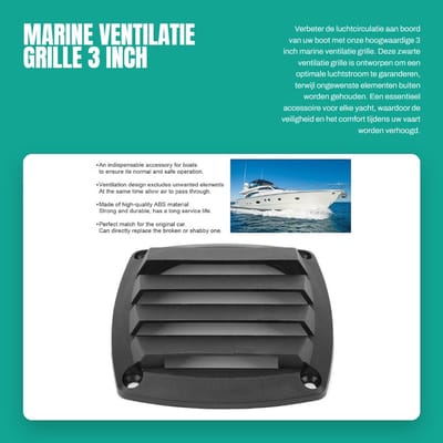 Dailygoods- Ventilatiegrille 3 inch - Marine Ventilatiegrille - Luchtrooster - ABS Materiaal - Zwart - Duurzaam ontwerp