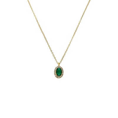 Lucardi Dames Stalen goldplated vintage ketting met groen zirkonia - Ketting - Staal - Goudkleurig - 47 cm
