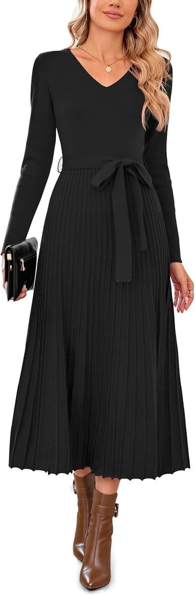 Gebreide Jurk - Trui Jurk - Casual Dagelijks - Elegante Plissé - Midi Lengte - Herfst Winter
