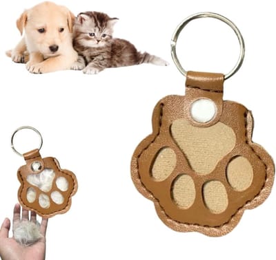 Sleutelhanger - 1 stuks - Leren sleutelhanger met huisdier-herdenkingsmotief - Tashanger - Opbergruimte voor huisdiervacht - Herinneringsgeschenk voor kat en hond - Geschikt voor tassen, portemonnees, sleutelhanger met poothanger -6×5,5cm -Lichtbruin