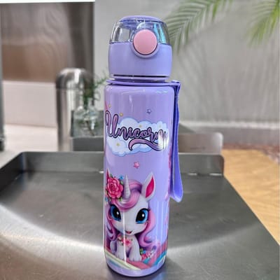 Cartoon Patroon Schattig Grote Capaciteit met Handvat Pop-Lock Rietje Plastic Waterbeker Pack of 1 paars