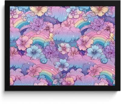 Poster in lijst - Fotolijst 40x30 cm - Posters - Regenbogen - Bloemen - Kleurrijk - Wolken - Posterlijst zwart - Decoratie - Wanddecoratie woonkamer - Muurdecoratie slaapkamer