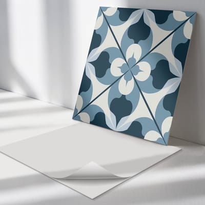 Wallfluent Vinyl Tegels - Abstract Geometrisch Patroon Vinyl Vloer Tegels - 30 cm x 30 cm - Blauw PVC Tegels - Set van 9 - Vierkant PVC Tegels - Patroon Plaktegels - Zelfklevende Vinyl Tegels - Plaktegels Keuken en Badkamer