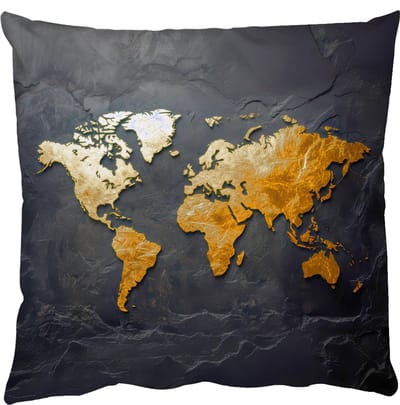 Sierkussens - Kussentjes Woonkamer - 50x50 cm - Wereldkaart - Goud - Steen