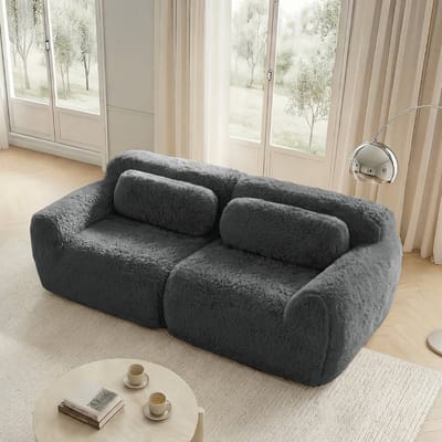 MODENUIT Sofa 2-Zits - Modulair Zonder Frame Met Kussens - Voor Woonkamer En Slaapkamer - Pluche - Grijs