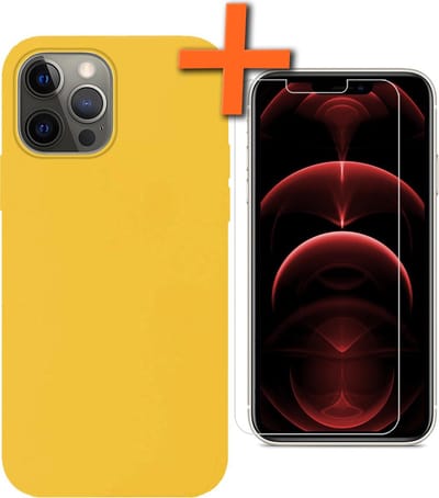 Hoes - Met Screenprotector - Geschikt voor Apple iPhone 13 Pro - Sterk & Shockproof - Back Cover - Siliconen Case - Telefoon Hoes - Geel