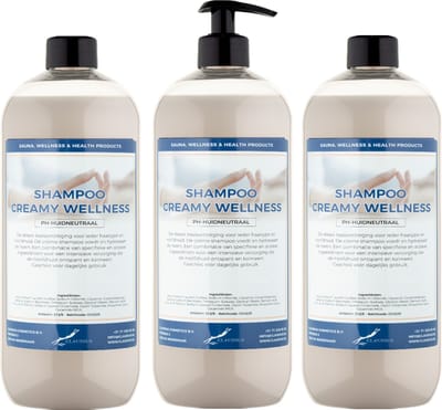 Shampoo Creamy Wellness - 1 liter (transparant) - 3 Stuks - met pomp - Voordeelverpakking - Haarverzorging