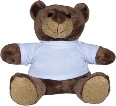 Beer Siggi - knuffelbeer - donkerbruine teddybeer - wit T-shirt - 18 cm - pluche - Minifeet® - mbw®