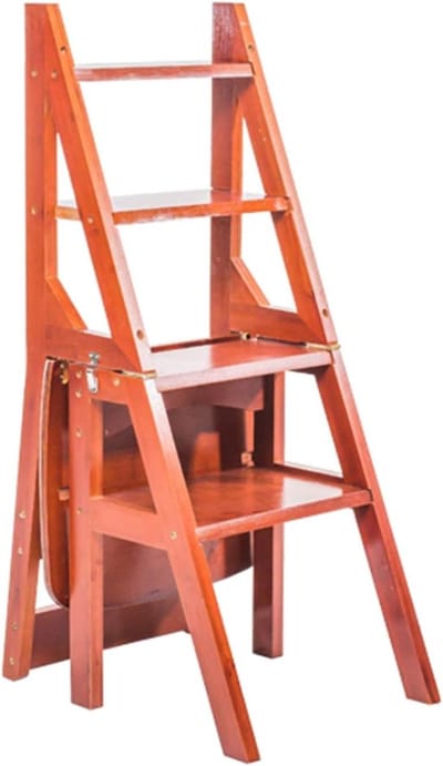 Houten Opstapje - Klapstoel Ladder - Veilig Klussen - Inklapbaar Ontwerp - 37x46x89cm - Houtkleur