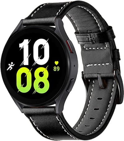 Stravo Leren Smartwatch Bandje 22mm - Geschikt voor Samsung Galaxy Watch 3 45mm / Galaxy Watch 46mm / Gear S3 Classic & Frontier - Polar Vantage M / M2 / V3 / Grit X - Garmin Vivoactive 4 - Leather Horlogebandje van Echt Leer voor Huawei - Zwart