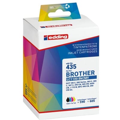 Edding Inktcartridge vervangt Brother LC-1100BK, LC-1100C, LC-1100M, LC-1100Y Compatibel Combipack Zwart, Cyaan, Magenta, Geel EDD-435 18-435