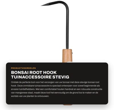 Dailygoods- Bonsai Haak - Hoogwaardige Manganese Staal - Ergonomisch Houten Handvat - Tuingereedschap - Tuingereedschapset - 6 x 22 cm - 78 g