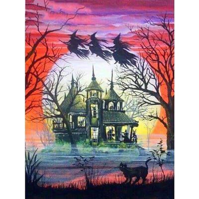Peinture diamant à faire soi-même, mosaïque de dessin animé de sorcière, broderie diamant 20X30CM black