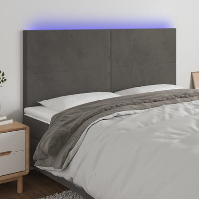 vidaXL - Hoofdbord - LED - 160x5x118/128 - cm - fluweel - donkergrijs
