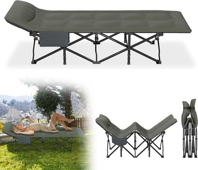 Inklapbaar Veldbed - Campingbed Logeerbed - Outdoor Slapen - Extra Zacht Hoofdkussen - 185x75x50 cm - Donkergroen