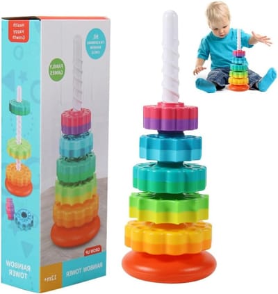 Kleurige Stapeltoren voor Kinderen, Spinning Stacking Toys, Stapelringen en Draaitoren voor Peuters vanaf 12 Maanden
